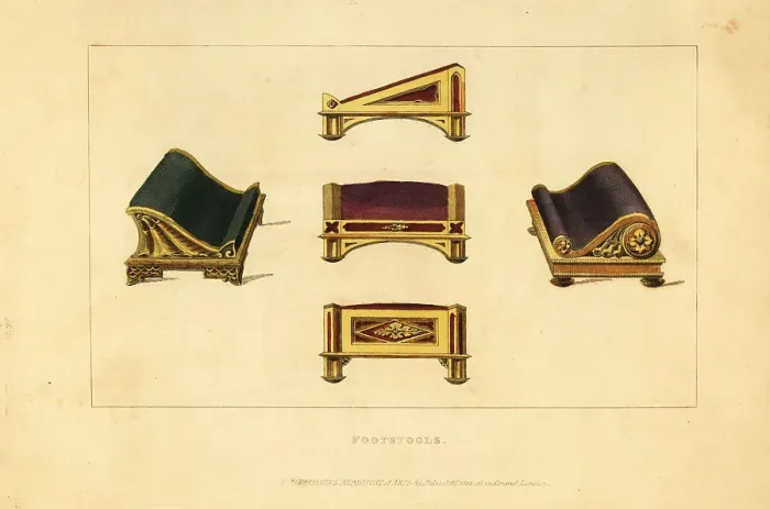 Framed Print : Regency-era footstools by Matthew Gregson, 1813 Framed Print : Regency-era footstools by Matthew Gregson, 1813