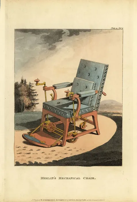 Framed Print : Regency era wheelchair or gouty chair by John Joseph Merlin Framed Print : Regency era wheelchair or gouty chair by John Joseph Merlin