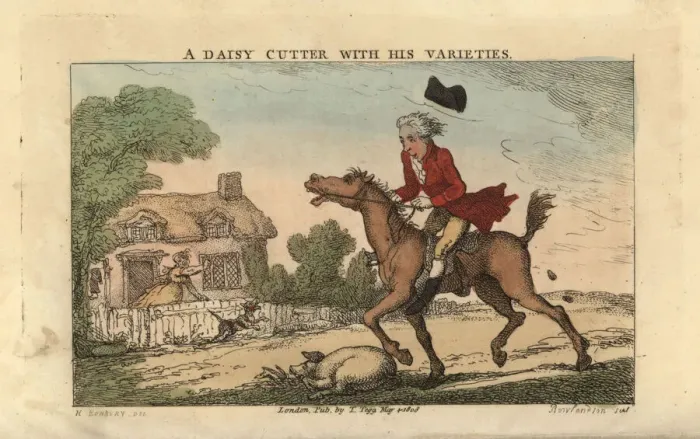 Framed Print : Regency gentleman riding a horse that barely lifts its feet