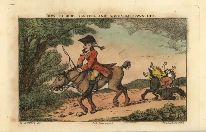 Framed Print : Regency gentleman riding a horse down hill Framed Print : Regency gentleman riding a horse down hill