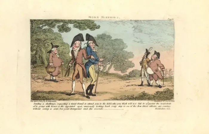Framed Print : Two Regency gentlemen about to fight a duel with pistols Framed Print : Two Regency gentlemen about to fight a duel with pistols