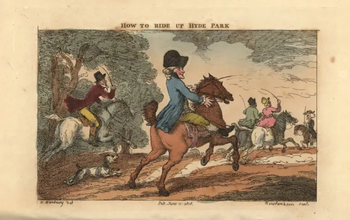 Framed Print : Regency gentlemen riding horses using whips Framed Print : Regency gentlemen riding horses using whips
