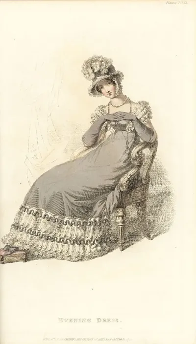 Framed Print : Regency lady in mourning evening dress, 1820 Framed Print : Regency lady in mourning evening dress, 1820