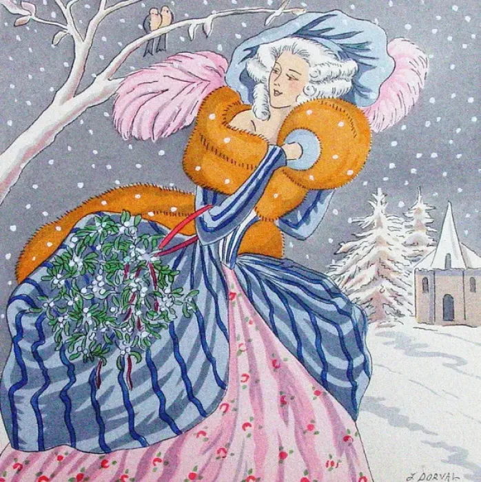 Framed Print : Regency lady in winter scene
