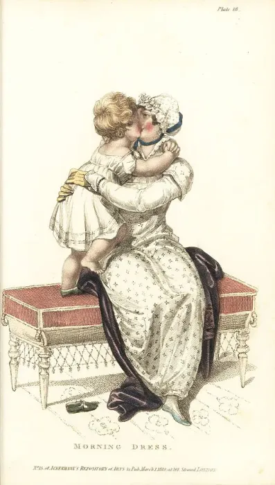 Framed Print : Regency mother and child playing on a sofa, 1810 Framed Print : Regency mother and child playing on a sofa, 1810