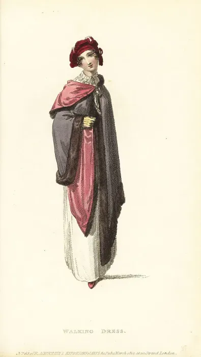 Framed Print : Regency woman in Austrian cloak and Circassian turban, 1814 Framed Print : Regency woman in Austrian cloak and Circassian turban, 1814