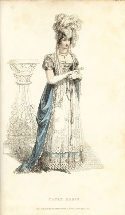 Framed Print : Regency woman in court dress, 1820 Framed Print : Regency woman in court dress, 1820