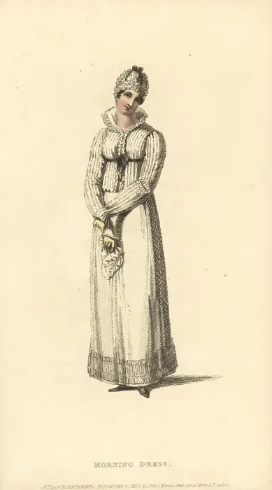 Framed Print : Regency woman in morning dress, 1815 Framed Print : Regency woman in morning dress, 1815