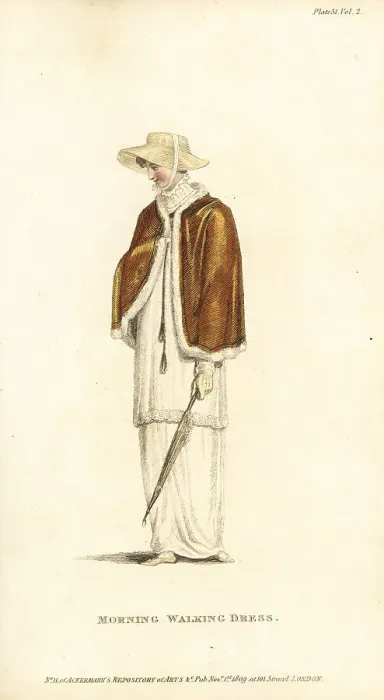 Framed Print : Regency woman in morning walking dress, 1809 Framed Print : Regency woman in morning walking dress, 1809