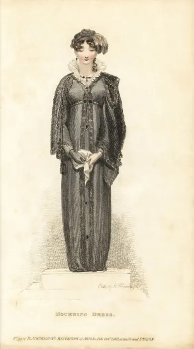Framed Print : Regency woman in mourning dress of iron-grey velvet Framed Print : Regency woman in mourning dress of iron-grey velvet