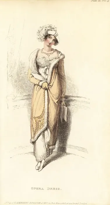 Framed Print : Regency woman in opera dress and robe pelisse, 1813 Framed Print : Regency woman in opera dress and robe pelisse, 1813