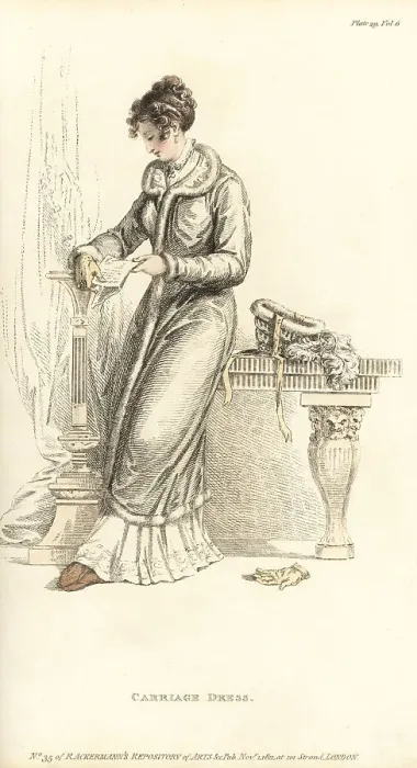 Framed Print : Regency woman reading a letter wearing a carriage dress Framed Print : Regency woman reading a letter wearing a carriage dress