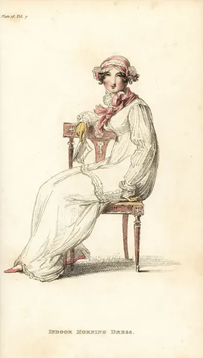 Framed Print : Regency woman seated on a chair reading a letter, 1812 Framed Print : Regency woman seated on a chair reading a letter, 1812
