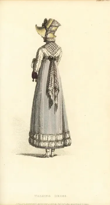 Framed Print : Regency woman in walking dress, 1814 Framed Print : Regency woman in walking dress, 1814