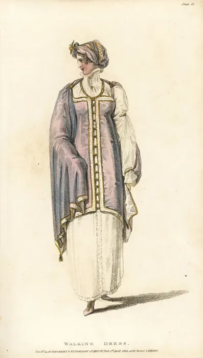 Framed Print : Regency woman in walking dress of lilac silk Framed Print : Regency woman in walking dress of lilac silk