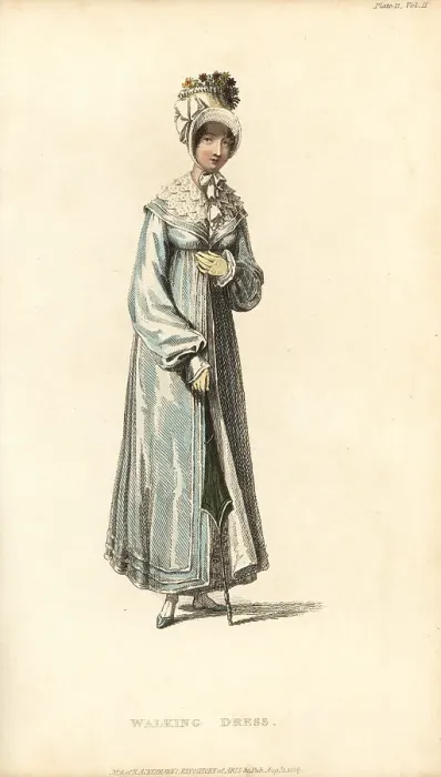 Framed Print : Regency woman in walking dress and pelisse, 1816 Framed Print : Regency woman in walking dress and pelisse, 1816