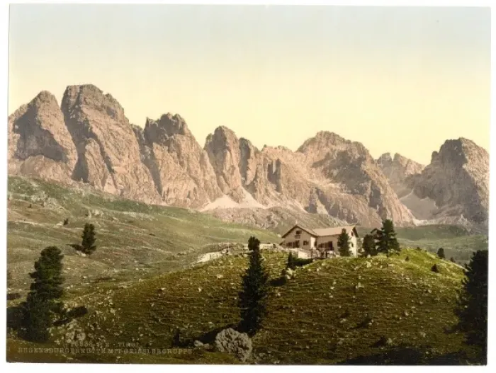 Framed Print : Regensburgerhutte with Geisslergruppe, Tyrol, Austro-Hungary Framed Print : Regensburgerhutte with Geisslergruppe, Tyrol, Austro-Hungary