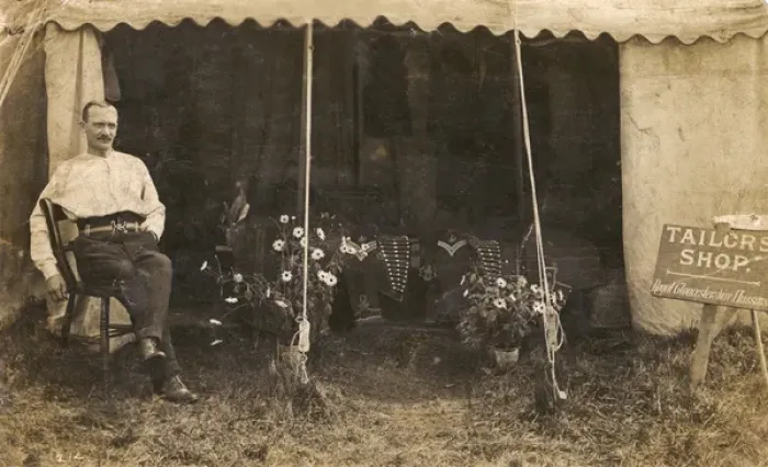 Framed Print : Regimental Tailor at a country show Framed Print : Regimental Tailor at a country show