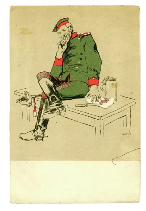 Framed Print : A relaxed and smiling sitting figure of a uniformed German Framed Print : A relaxed and smiling sitting figure of a uniformed German