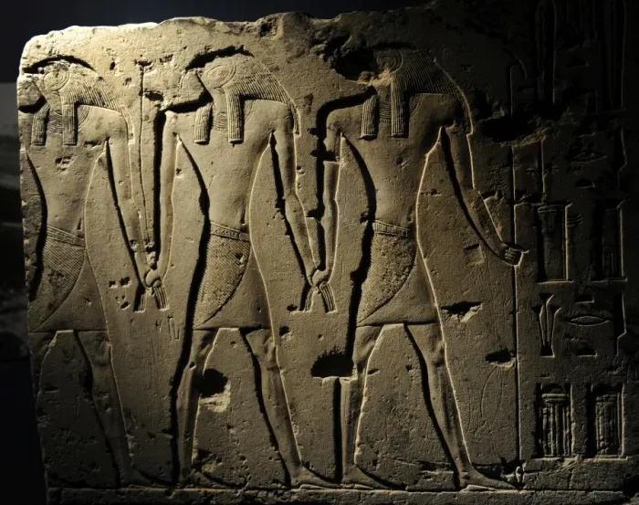 Framed Print : Relief depicting a falcon-headed gods, regarded as the origi Framed Print : Relief depicting a falcon-headed gods, regarded as the origi