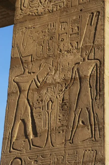 Framed Print : Relief depicting a Pharaoh making offerings to the god Amun Framed Print : Relief depicting a Pharaoh making offerings to the god Amun