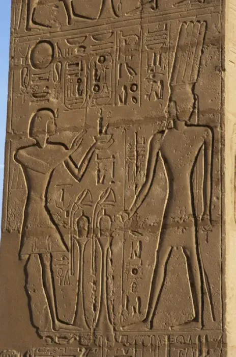 Framed Print : Relief depicting a Pharaoh making offerings to the god Onuri Framed Print : Relief depicting a Pharaoh making offerings to the god Onuri