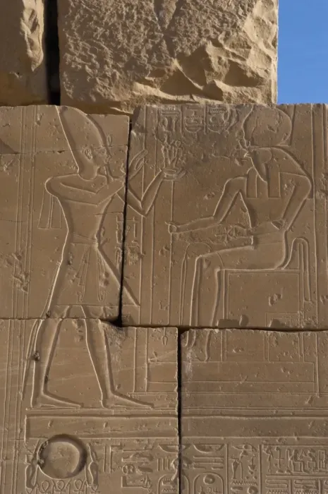 Framed Print : Relief depicting a Pharaoh making offerings to the god Ra. R Framed Print : Relief depicting a Pharaoh making offerings to the god Ra. R