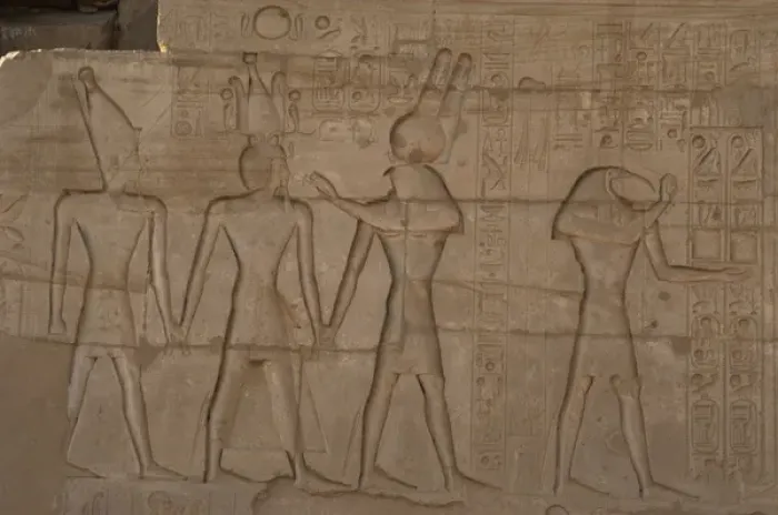 Framed Print : Relief depicting a Pharaoh Ramses II with different gods. Ra Framed Print : Relief depicting a Pharaoh Ramses II with different gods. Ra