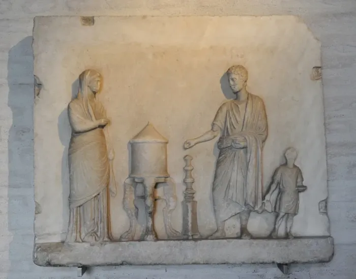Framed Print : Relief depicting a sacrifice made by a couple. 1st century A Framed Print : Relief depicting a sacrifice made by a couple. 1st century A