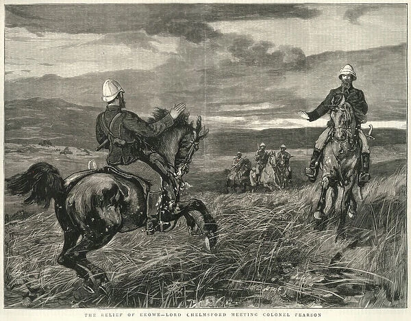 The relief at Ekowe. Lord Chelmsford(1827-1905) riding out to meet Colonel E.K Pearson