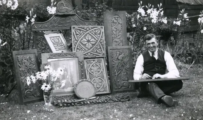 Framed Print : A relief wood carver and his work Framed Print : A relief wood carver and his work