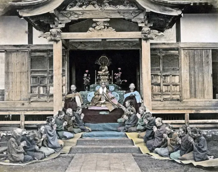 Framed Print : Religious ceremony, Buddhist priests, Japan, circa 1880s Framed Print : Religious ceremony, Buddhist priests, Japan, circa 1880s