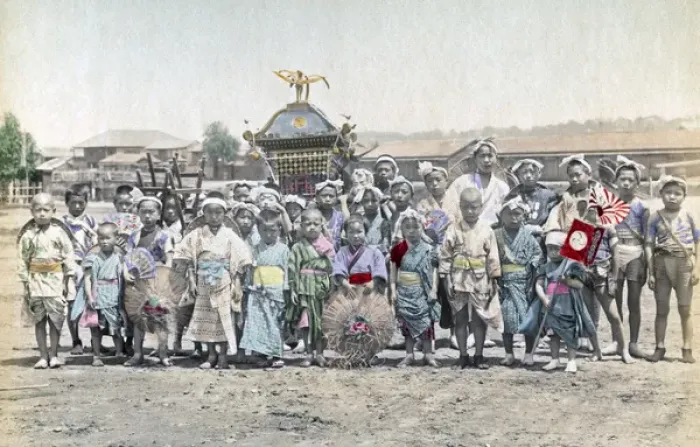 Framed Print : Religious ceremony, Children, Japan, circa 1880s
