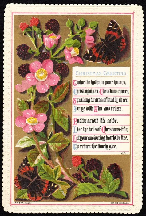 Framed Print : Religious verse with pink flowers on a Christmas card Framed Print : Religious verse with pink flowers on a Christmas card