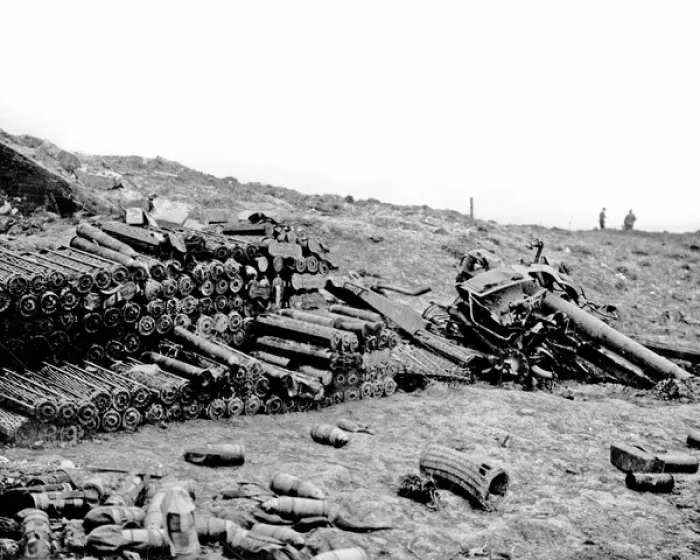 Framed Print : Remains of German gun and ammunition, WW1 Framed Print : Remains of German gun and ammunition, WW1