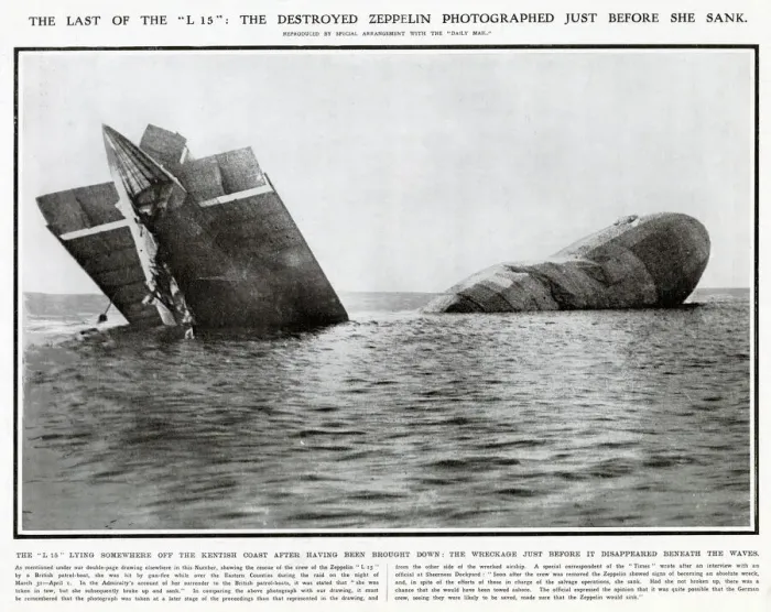 Framed Print : The remains of the German zeppelin L-15 sinking off the Kentish coast in 1916 Framed Print : The remains of the German zeppelin L-15 sinking off the Kentish coast in 1916