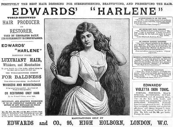 Remarkable results from Edwards Harlene for hair, 1892