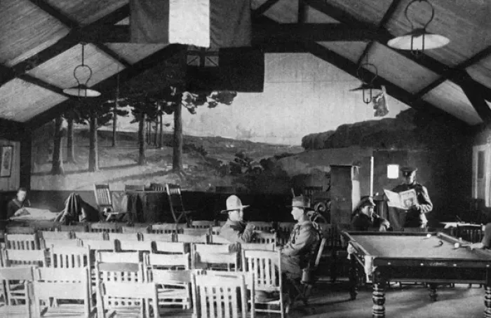 Framed Print : Reminder of England in a YMCA hut in France, WW1 Framed Print : Reminder of England in a YMCA hut in France, WW1