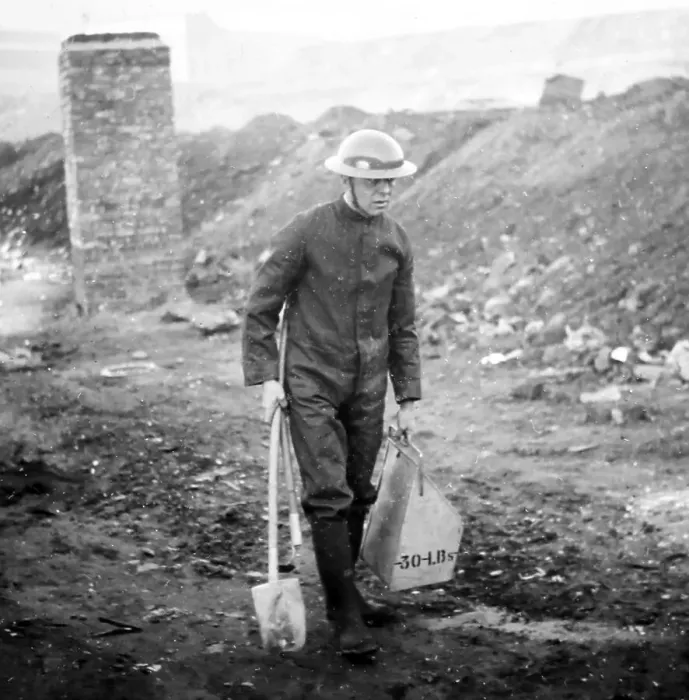 Framed Print : Removing an unexploded incendiary bomb, ARP training Framed Print : Removing an unexploded incendiary bomb, ARP training