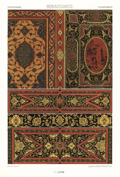 Framed Print : Renaissance art: bookbindings and Venetian marquetry Framed Print : Renaissance art: bookbindings and Venetian marquetry