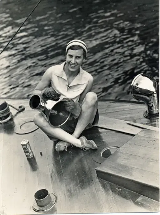 Framed Print : Rene Fraser on the fore-deck of Medusa Framed Print : Rene Fraser on the fore-deck of Medusa