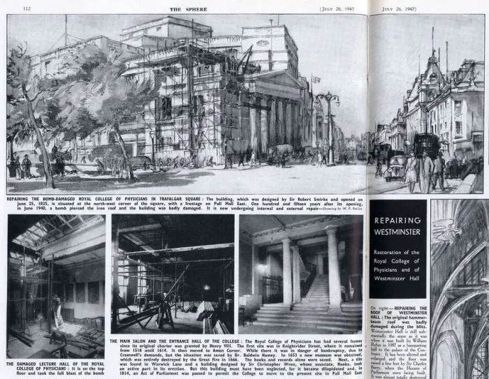 Framed Print : Repairing bomb damage to the Royal College of Physicians Framed Print : Repairing bomb damage to the Royal College of Physicians