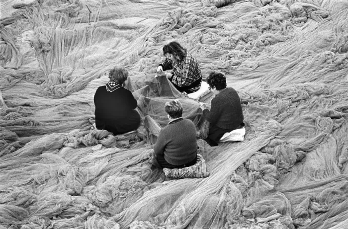 Framed Print : Repairing nets, Bermeo, Spain -1 Framed Print : Repairing nets, Bermeo, Spain -1
