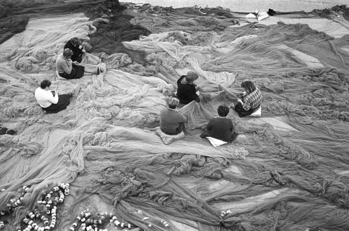 Framed Print : Repairing nets, Bermeo, Spain - 3 Framed Print : Repairing nets, Bermeo, Spain - 3