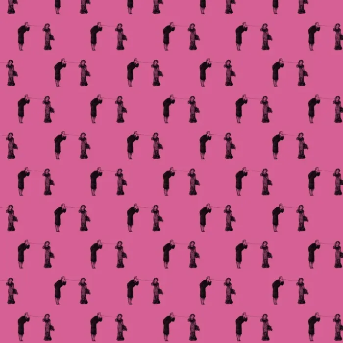 Framed Print : Repeating Pattern - Couple talking via a string telephone Framed Print : Repeating Pattern - Couple talking via a string telephone