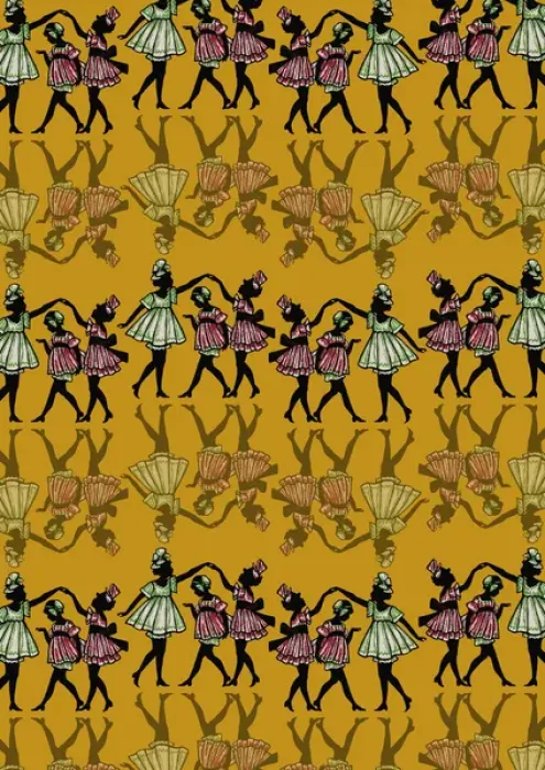 Framed Print : Repeating Pattern - Dancing girls - silhouette - yellow Framed Print : Repeating Pattern - Dancing girls - silhouette - yellow