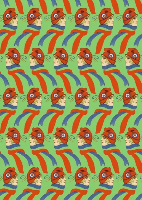 Framed Print : Repeating Pattern - French girl in Tricolore scarf / hat Framed Print : Repeating Pattern - French girl in Tricolore scarf / hat