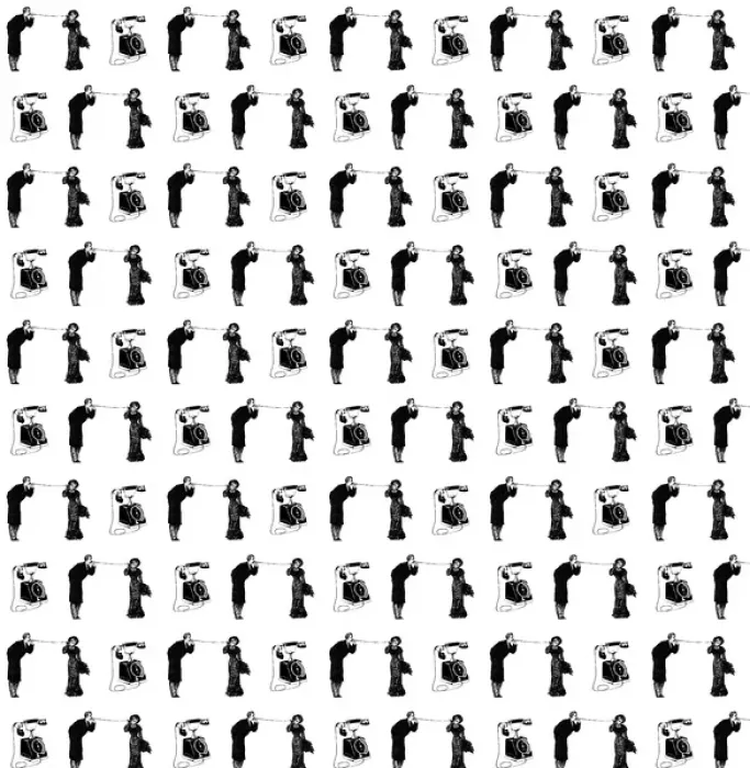 Framed Print : Repeating Pattern - Old style telephones - man and woman Framed Print : Repeating Pattern - Old style telephones - man and woman