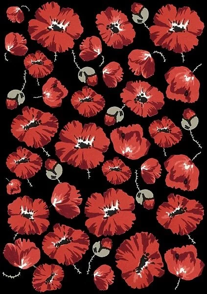 Repeating Pattern - Poppies - Black background