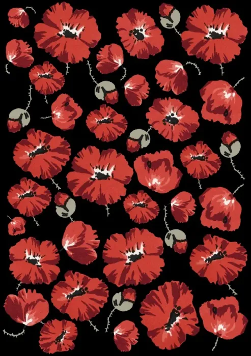 Framed Print : Repeating Pattern - Poppies - Black background
